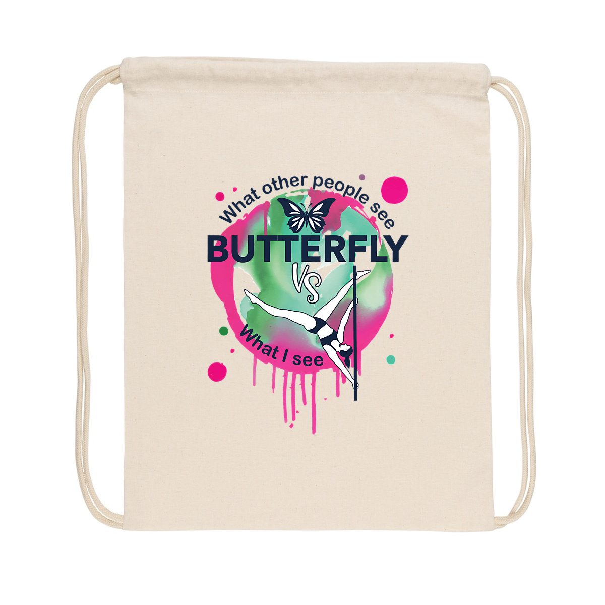 Pole dance bag, pole dance drawstring backpack, pole butterfly illustration, pole humor