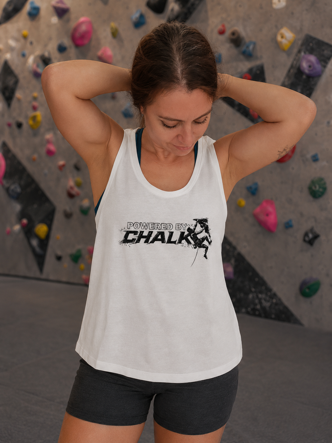 Soospiry Design camiseta mujer de tirantes para escalada boulder rocodromo blanco