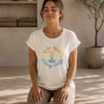 Soospiry Design camiseta mujer ecologica yoga quiet mind strong body arcoíris