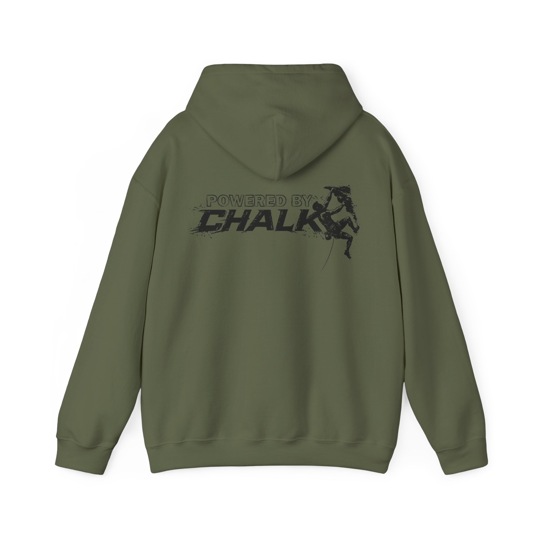 Soospiry Design Sudadera verde militar con capucha Powered by Chalk para escaladores