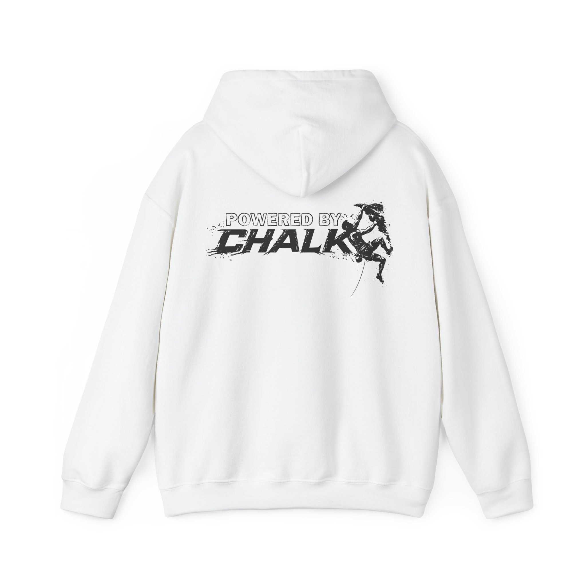 Soospiry Design Sudadera de escalada blanca Powered by Chalk con capucha y bolsillo canguro