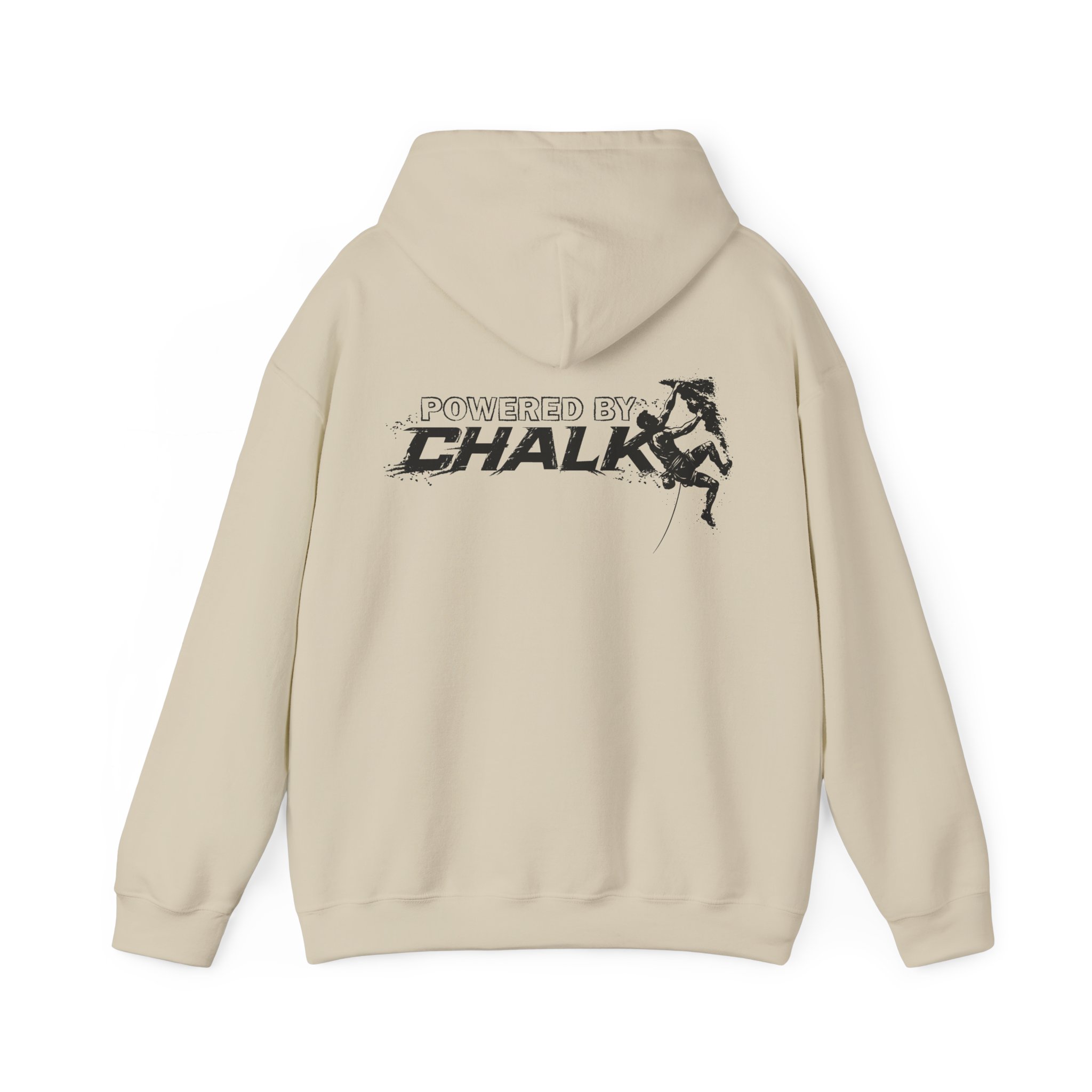 Soospiry Design Hoodie unisex color arena Powered by Chalk con diseño para amantes de la escalada