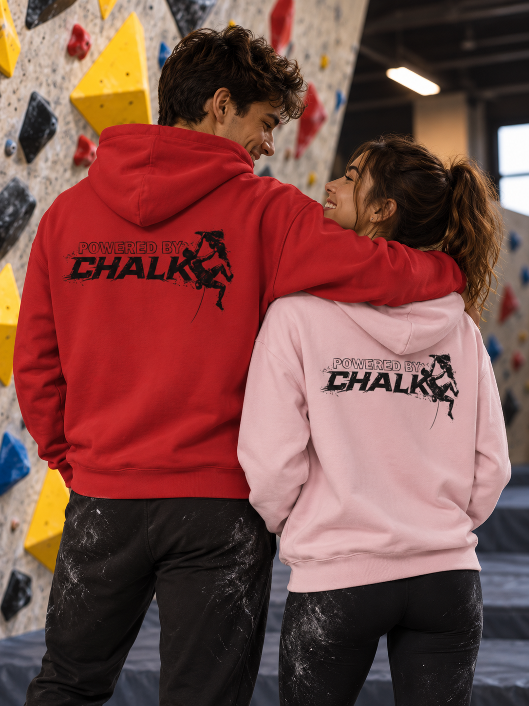 Soospiry design Sudadera rosa claro con capucha y diseño Powered by Chalk para boulder