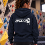 Soospiry Design Sudadera azul navy Powered by Chalk, hoodie unisex para amantes de la escalada