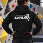 Soospiry Design Sudadera con capucha negra Powered by Chalk para escalada y boulder