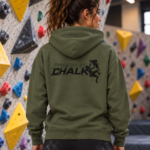 Soospiry Design Sudadera verde militar con capucha Powered by Chalk para escaladores
