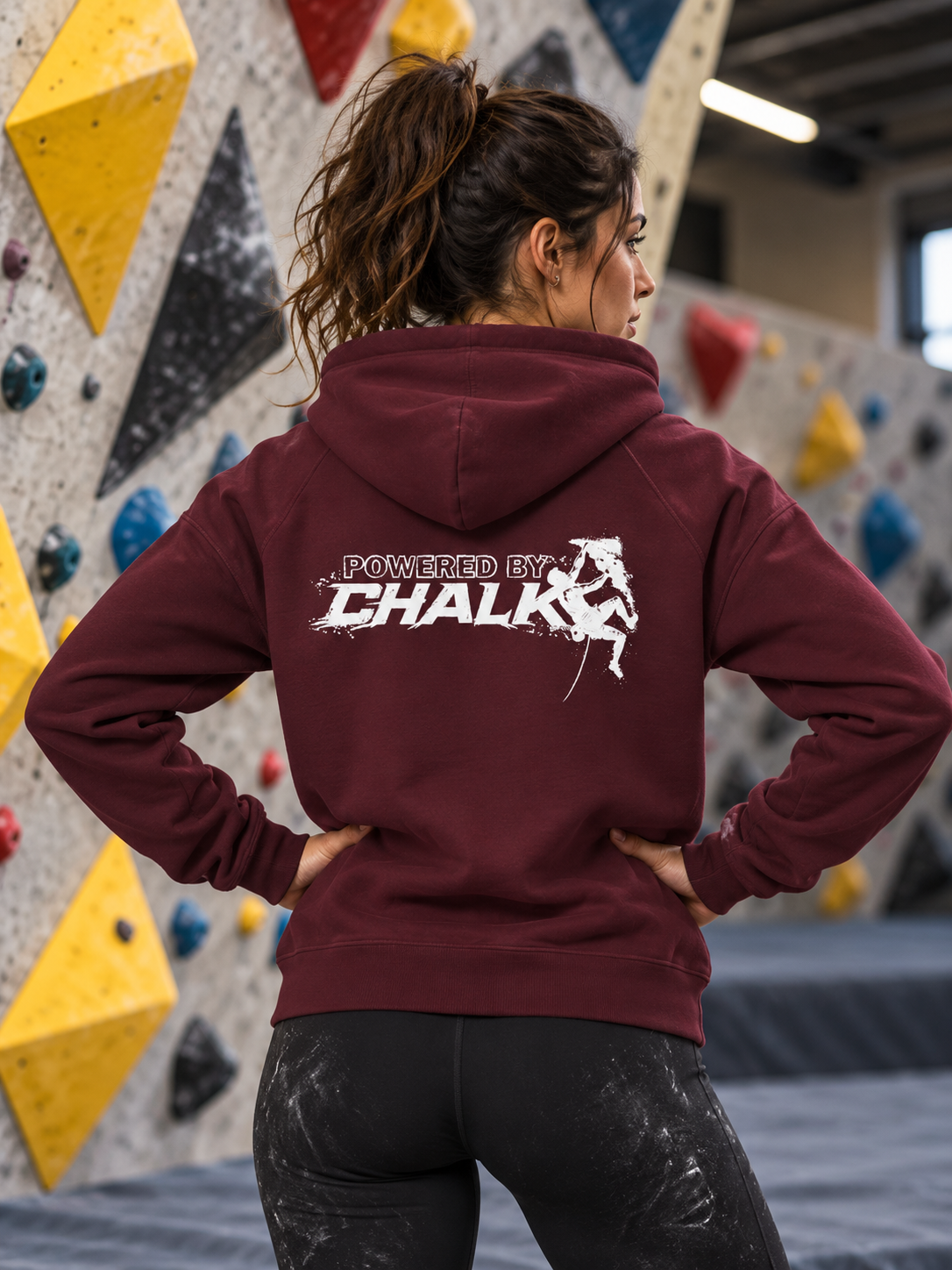 Soospiry Design Sudadera Maroon Powered by Chalk para escalada indoor y boulder