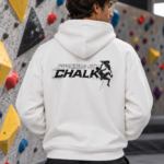 Soospiry Design Sudadera de escalada blanca Powered by Chalk con capucha y bolsillo canguro