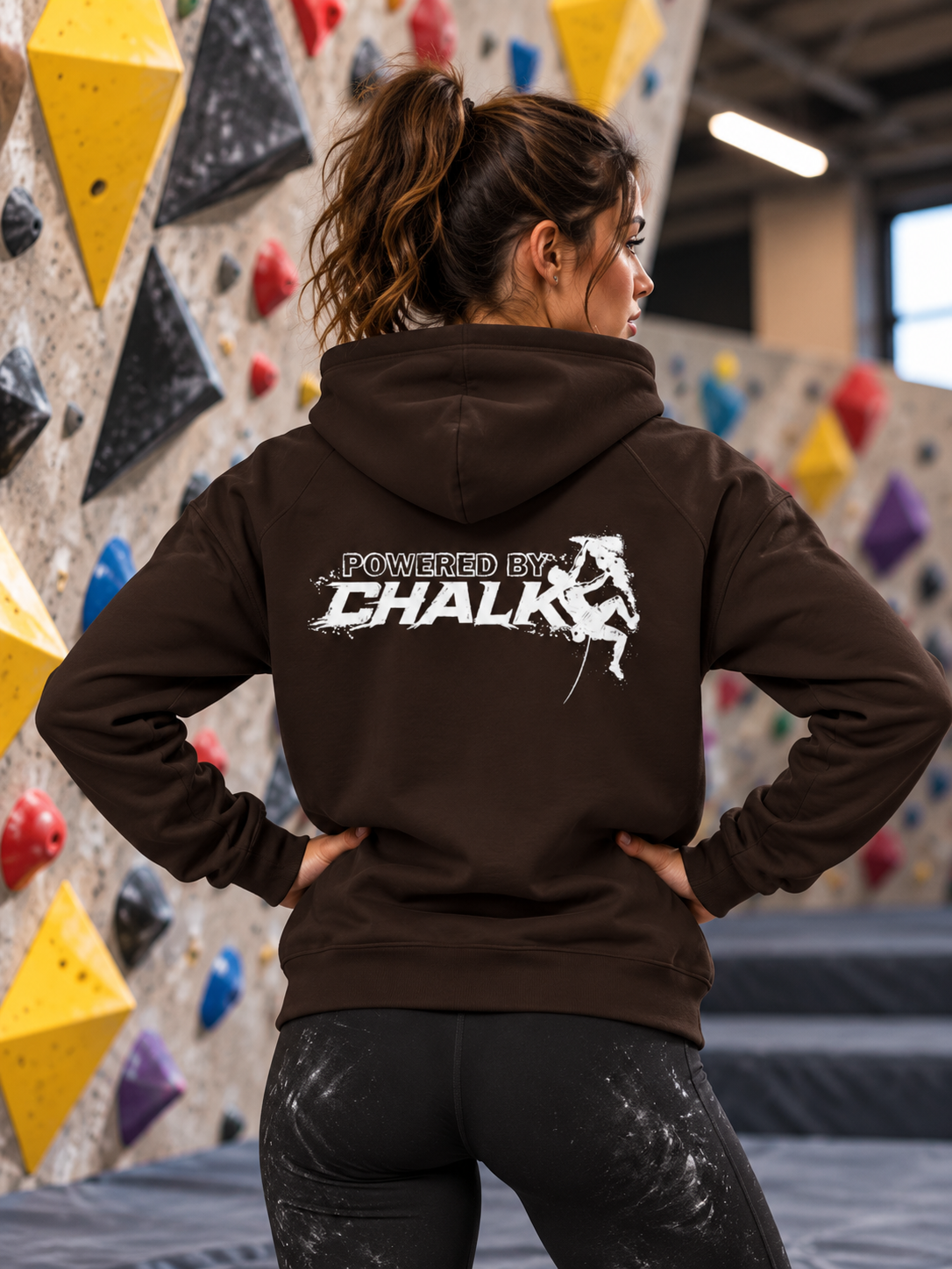Soospiry Design Hoodie Dark Chocolate con capucha y diseño original de escalada
