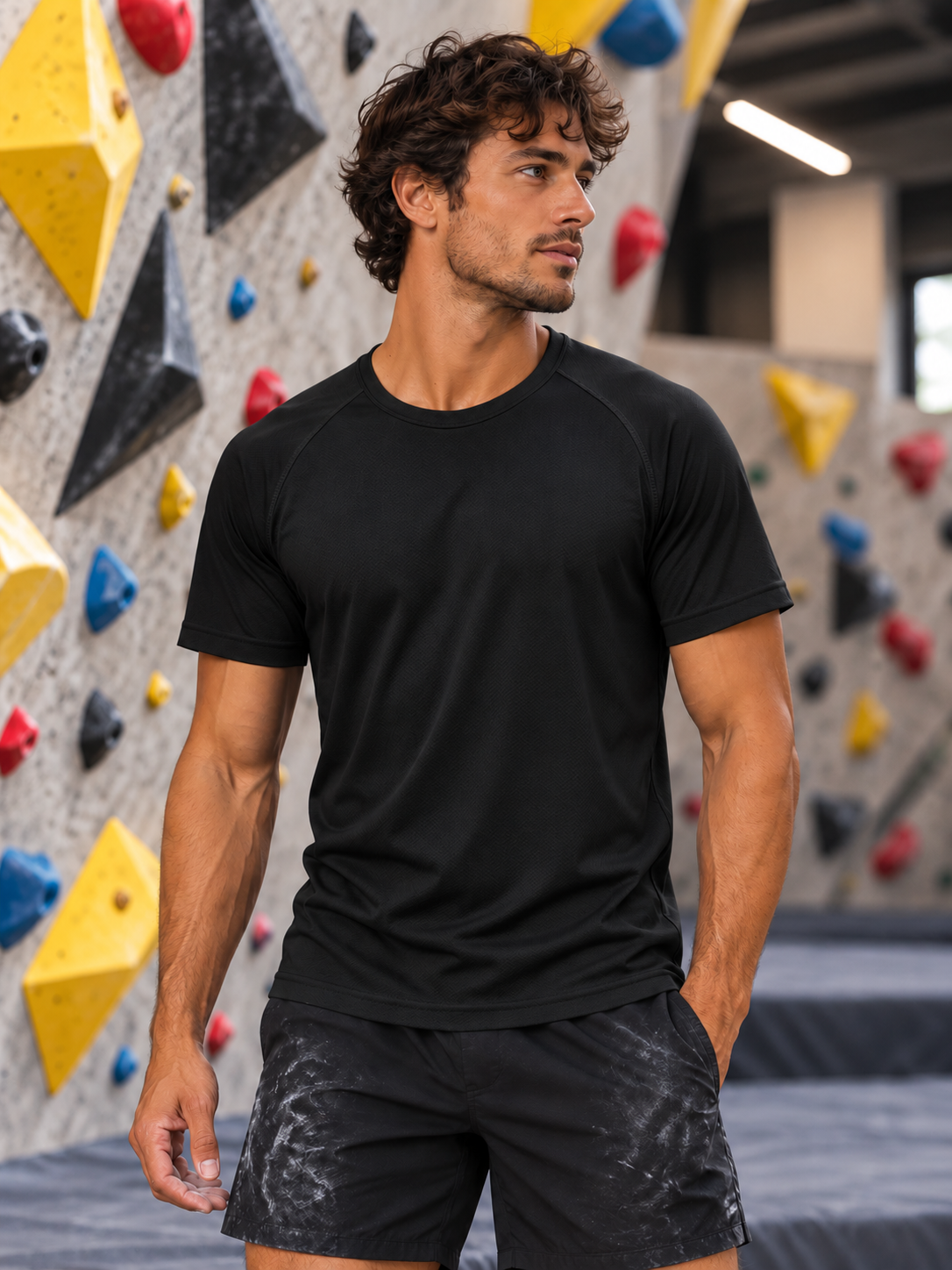 Soospiry Design Camiseta técnica boulder negra Trust the Grip con estampado en la espalda