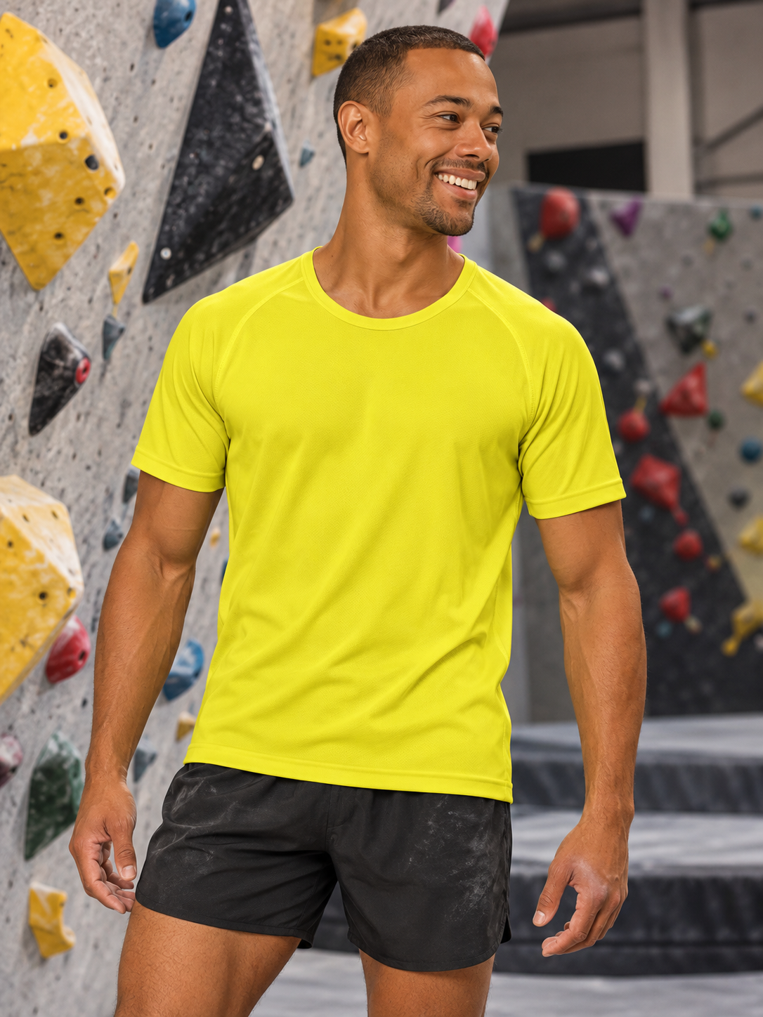 Soospiry Design Camiseta técnica escalada amarilla Trust the Grip con estampado en la espalda