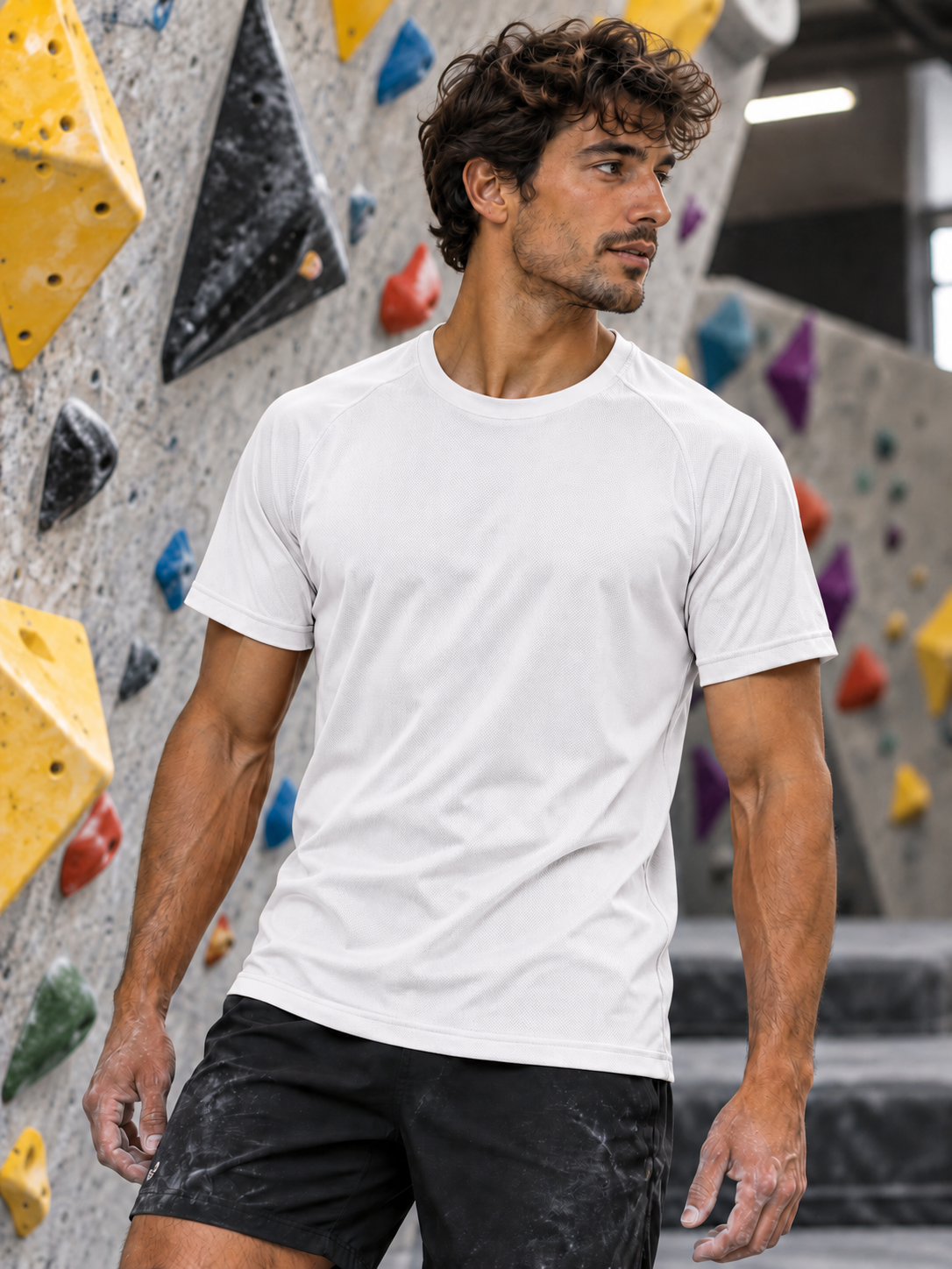Soospiry Design Camiseta técnica escalada blanca Trust the Grip para entrenamientos en rocódromo