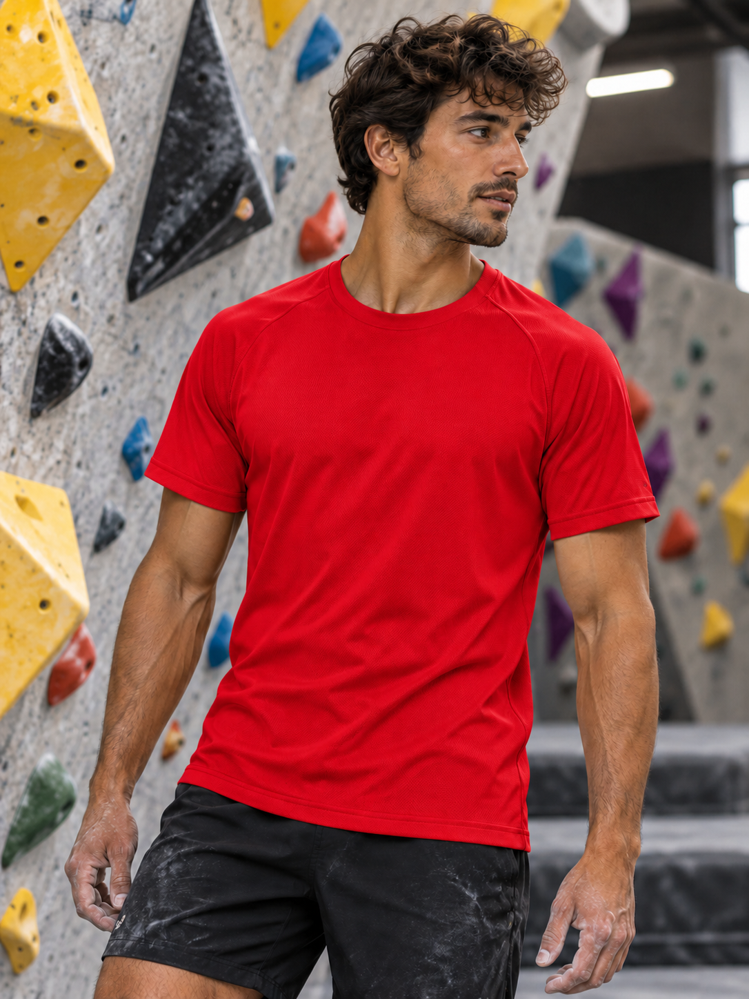 Soospiry design Camiseta técnica escalada Trust the Grip roja con mensaje divertido en la espalda