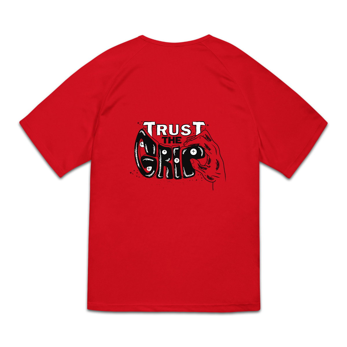 Camiseta técnica escalada roja Trust the Grip con diseño original
